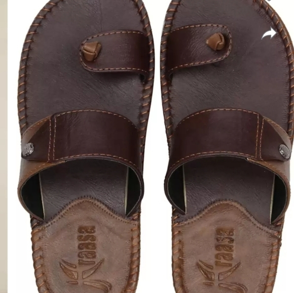 Kraaso Mens Leather Minimalist Flip Flops Brown Neutral Sz.8